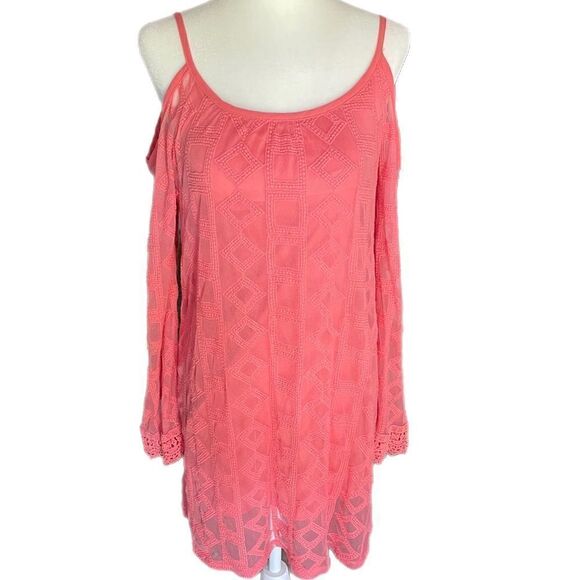 ❣️5/$50 Xhilaration Coral Pink midi dress, open shoulder, flared Longsleeves - Picture 1 of 3